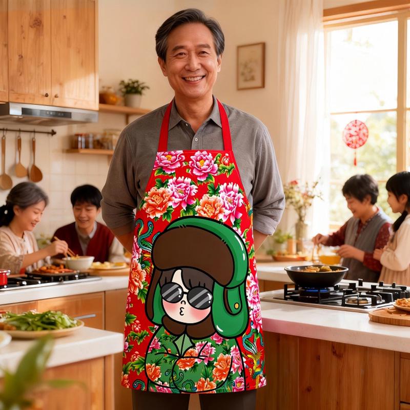 Red Festive Floral Parent-Child Sleeveless Kitchen Apron