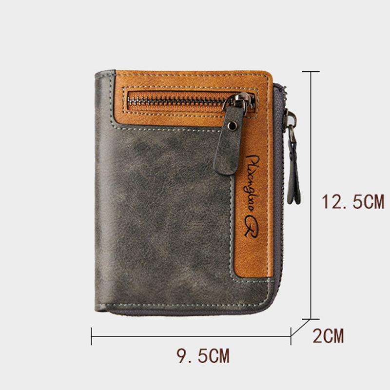 Retro Wallet for Men Zipper Short Leather Men's Wallet Multifunctional Pocket Bifold Purse Fashion Bank Credit Card Holder