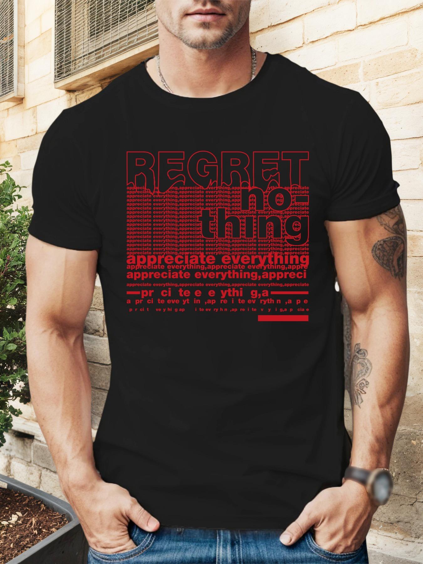 REGRET Graphic Casual T-shirt - Summer Comfort Round Neck Tee with Bold Red Text Print M