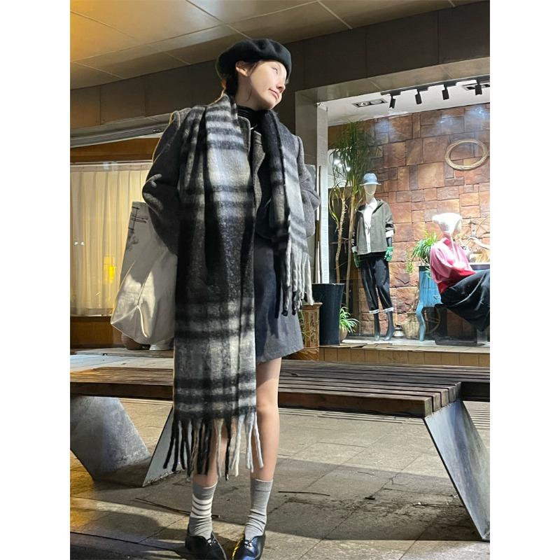 Frischer Wind~ Mohair-Schal Damen Herbst und Winter warm verdickt Studenten karierter Schal vielseitiger Schal
