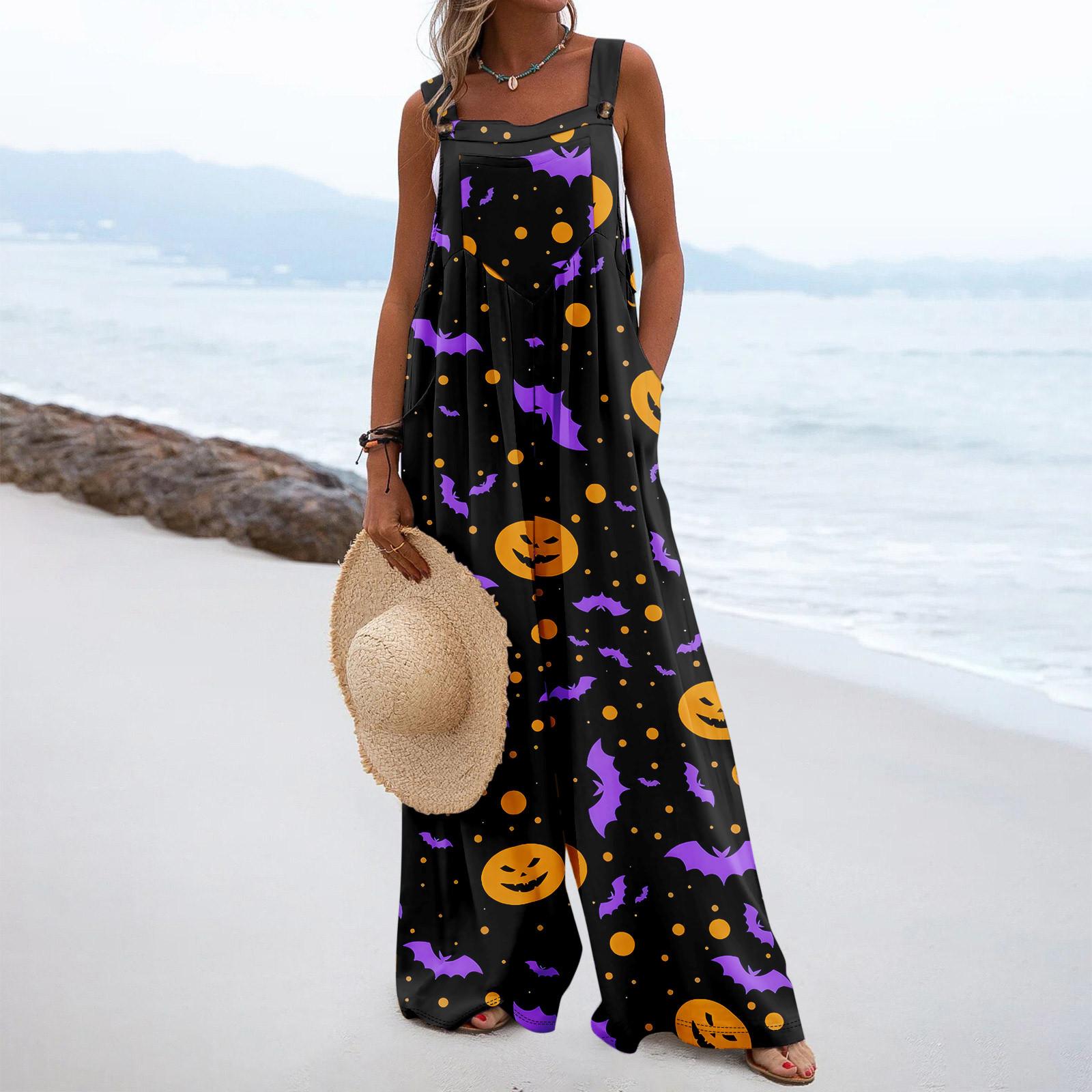 Женский повседневный свободный комбинезон с длинными брюками и пуговицами без рукавов — фото 6