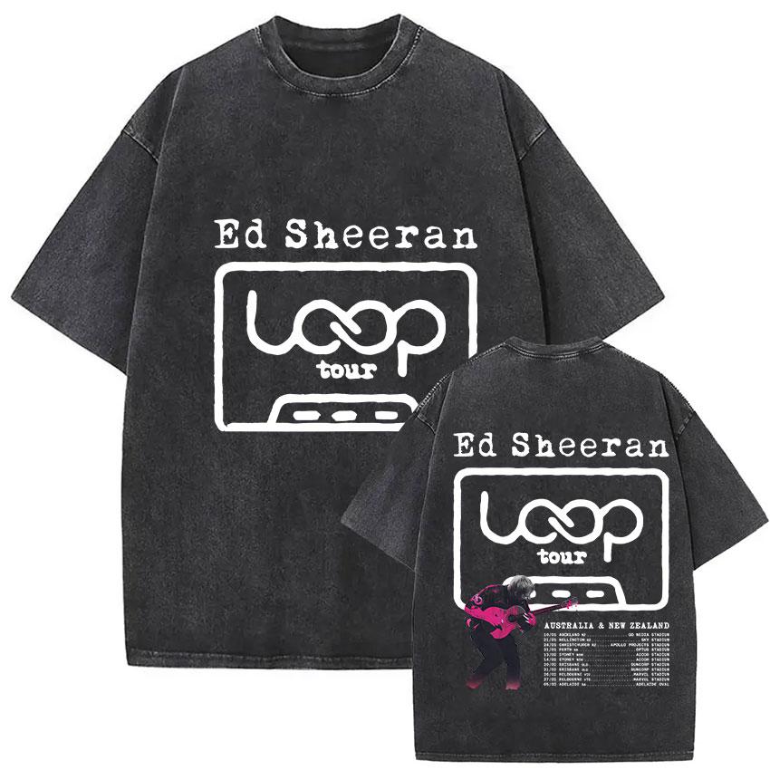 Vintage Washed Ed Sheeran Play Tour 2026 Pop Music TShirt Men Women Harajuku Fashion Fans Oversized T Shirt Hip Hop Streetwear