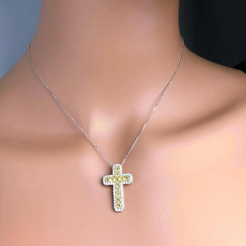 Uroczy naszyjnik z zawieszką w kształcie krzyża, w jasnym żółtym kolorze, z cyrkonią sześcienną, prezent rocznicowy, do noszenia na co dzień, naszyjnik damski, biżuteria modowa
