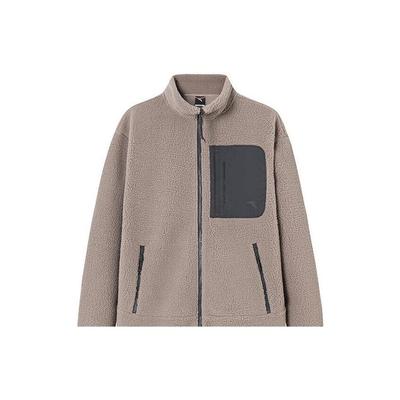 Outdoor Series Spliced Zipper Stand Collar Warm Thick Sports Jacket Men Jacket Linen-Gray 152346701-2