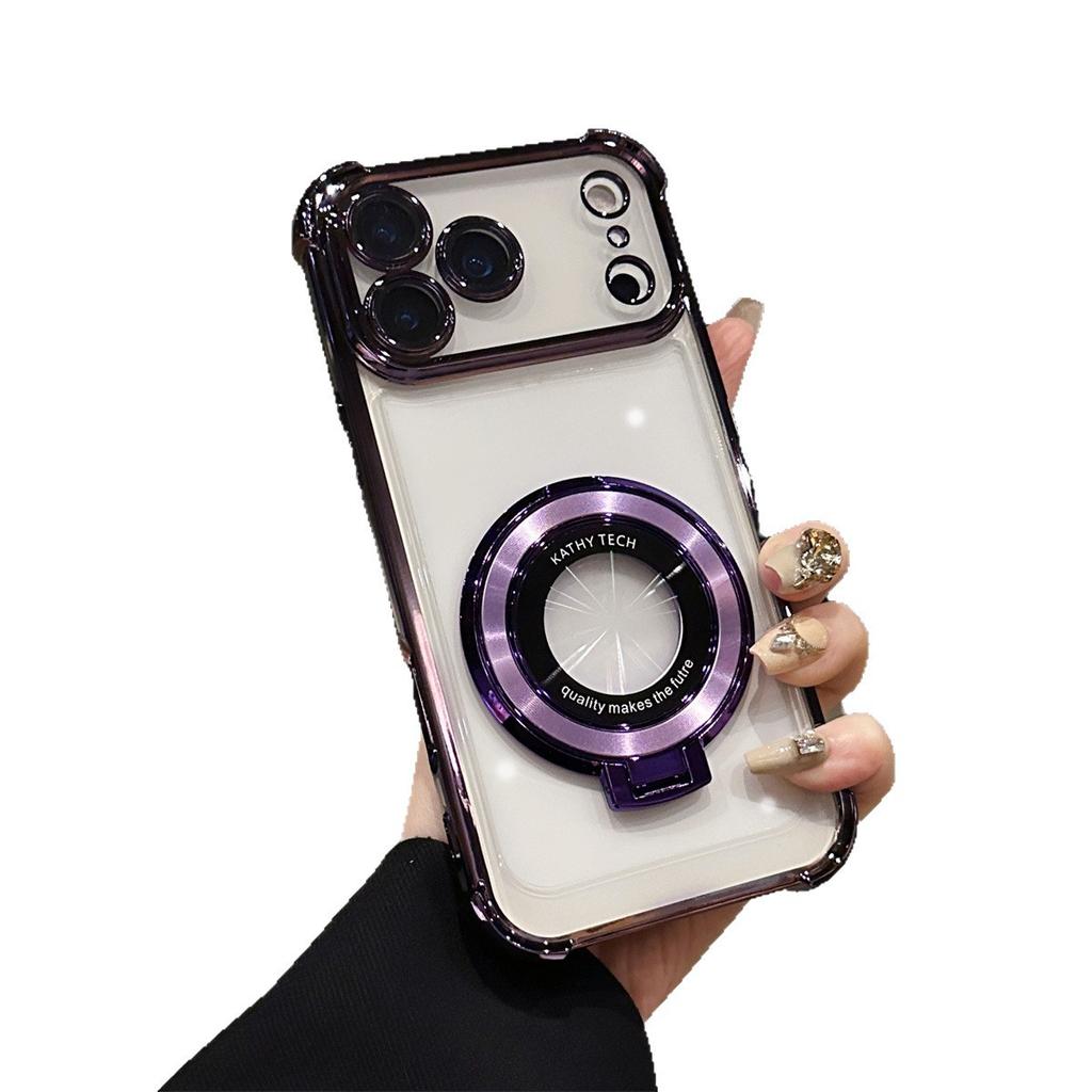 For Apple 17promax Acrylic Phone Case for IPhone 16E Magnifier Bracket Electroplated Four Corner Anti Drop
