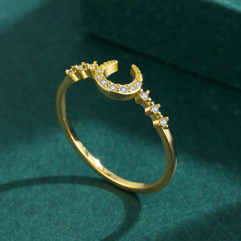 Clássico 925 Prata Esterlina Linda Lua Empilhável Ouro CZ Anéis de Dedo para Mulheres Minimalista Jóias Finas Anel de Casamento Nupcial