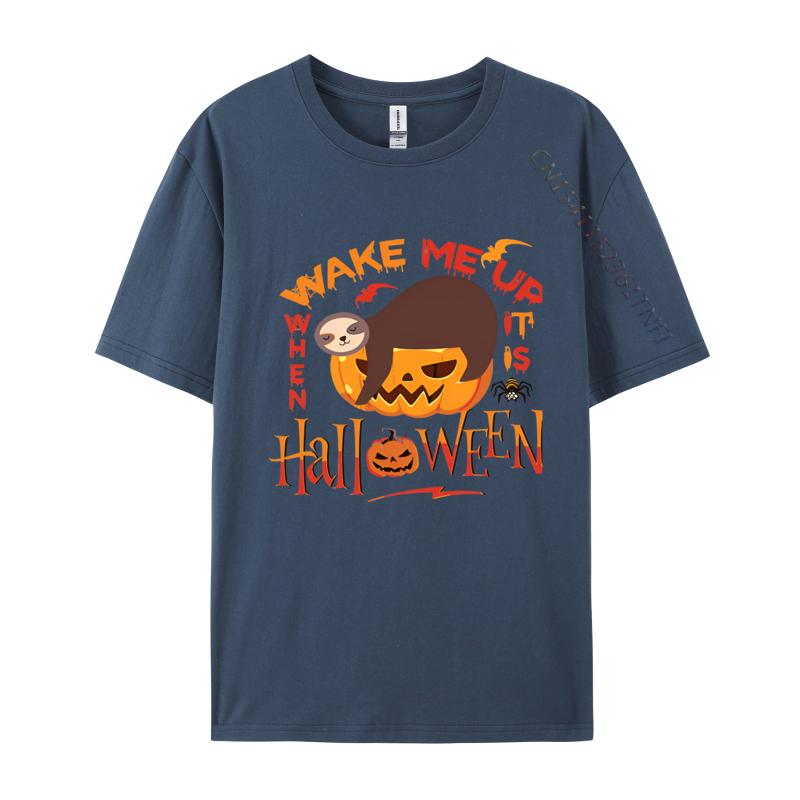 Funny Wake Me Up When Its Halloween Sloth Tshirts Vintage T Shirt Male Funny Tee Tops 100 Cotton Fabric Tshrits Black