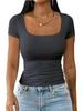 Sommermode 2026: Damen-Pullover-Top mit schmaler Silhouette, kurzen Ärmeln und U-Ausschnitt, lässig und bequem
