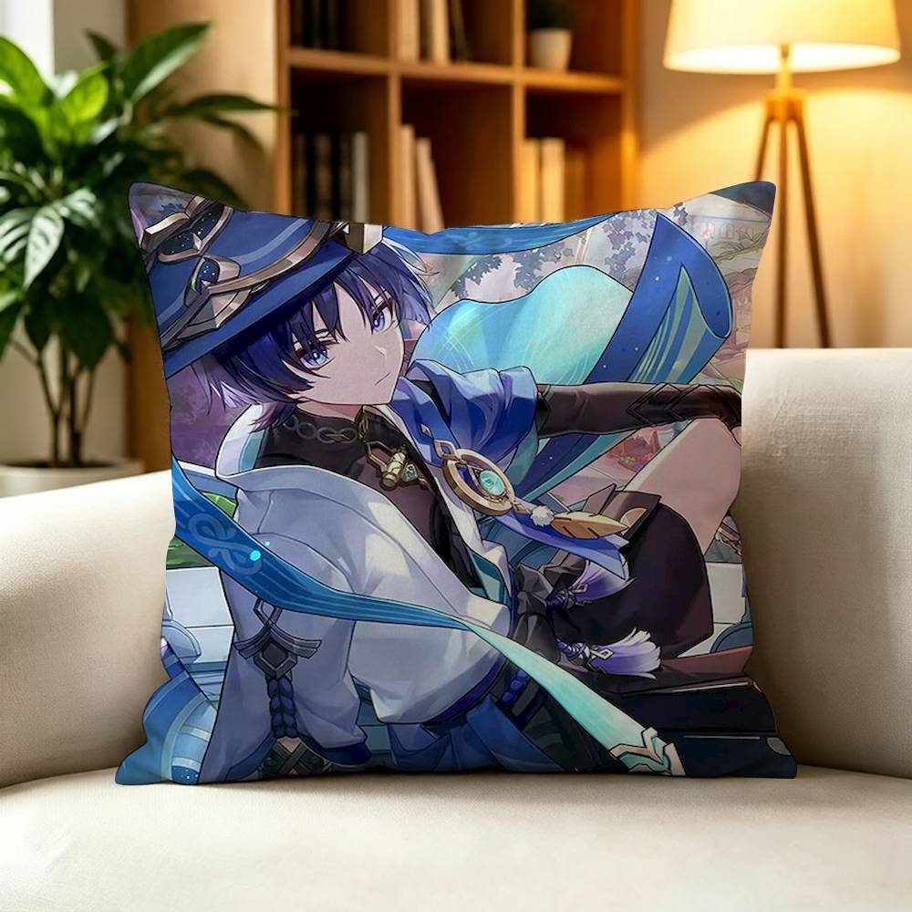 Popular Game Genshin Cool Wanderer Square Double-Sided Printed Pillow Case Sofa Cushion Cover Bedroom Bedside Decor