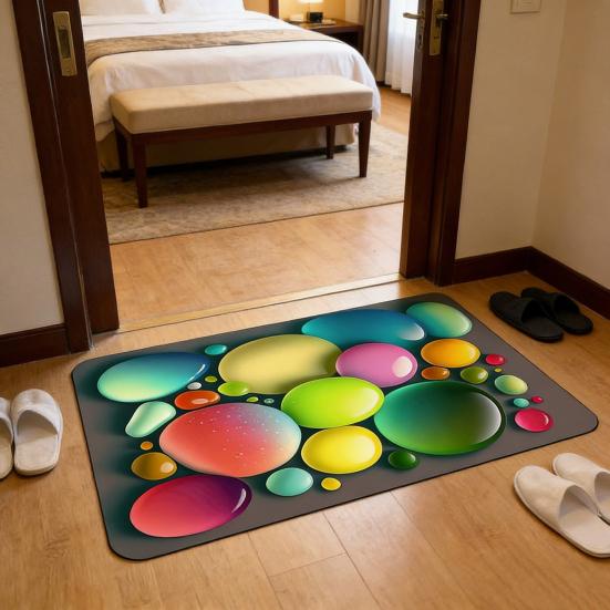 3D Optical Illusion Rug Pebble Stone Visual Illusion Doormat Non-Slip Water Absorbent Floor Mat for Bathroom Bedroom Living Room Entrance Decor
