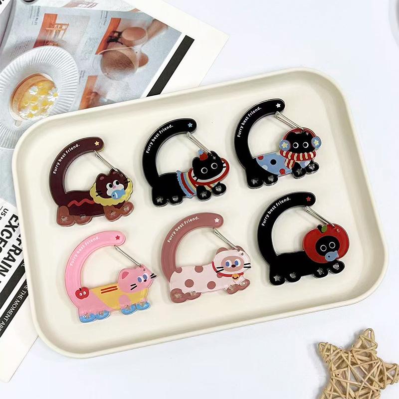 1Pcs Cartoon Cat Carabiner Acrylic Shaped Bag Keychain Cute Animal Backpack Charm Girls Aesthetic Climbing Hook Accessory