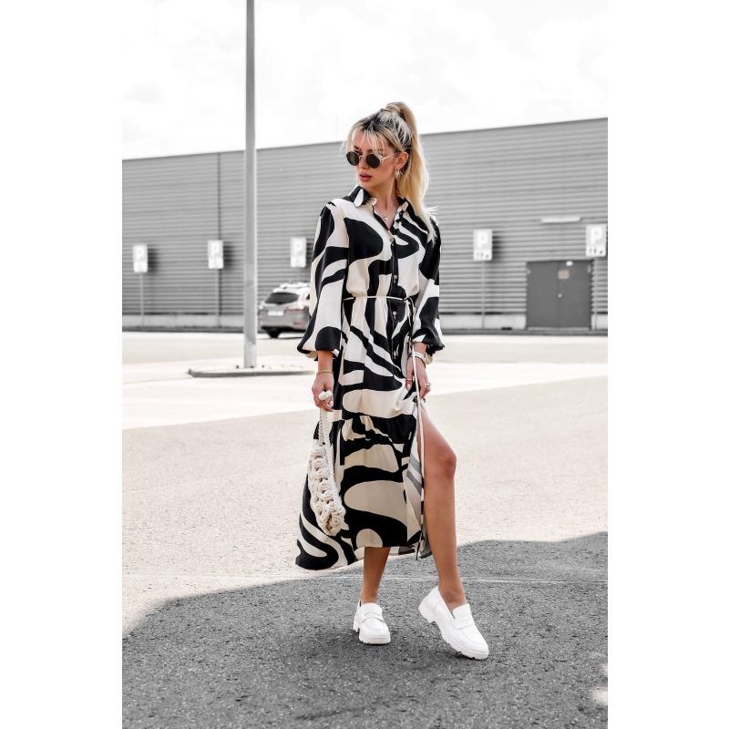 

Весенне-осенняя модная повседневная длинная юбка с принтом и карманом, кружевное платье-рубашка XL чёрный