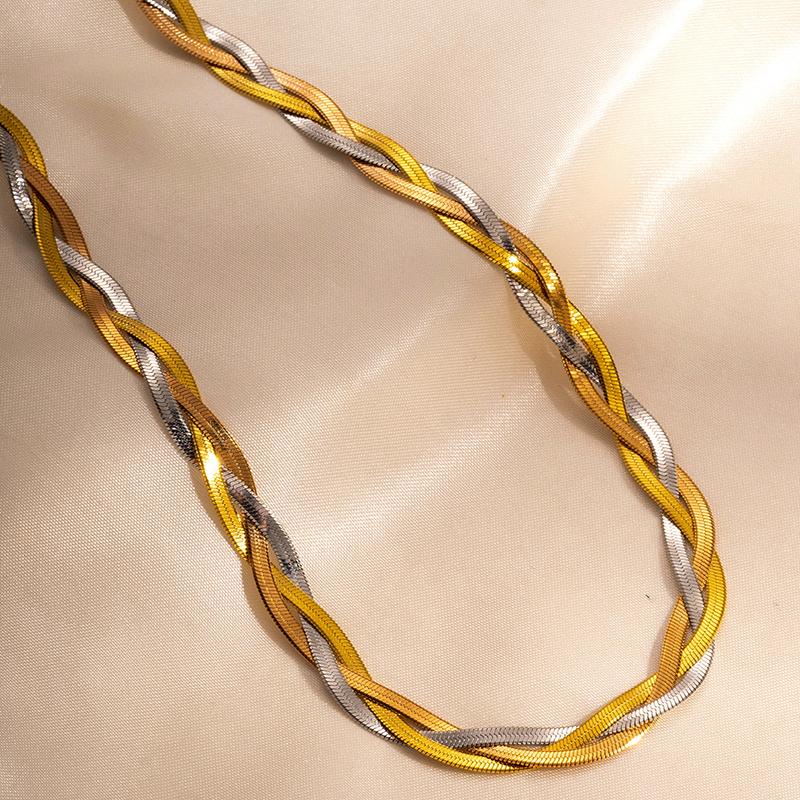 Nenjery  Stainless Steel Tricolor Hand Braided Necklace Bracelet Europe And America Cuban Chain Ladies Party Jewelry