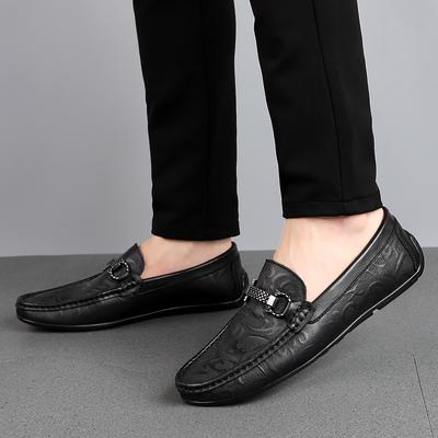 New High Quality Top Layer Cowhide Bean Shoes Fashionable Men's Comfortable Soft Sole Low Top Men Shoes Breathable Driving Shoes