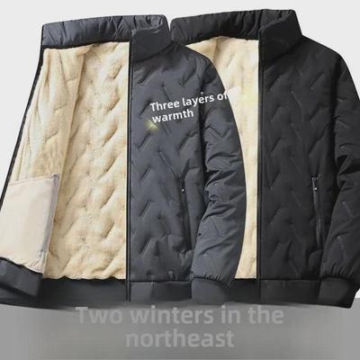 Men's Winter Velvet-Lined Windproof Lambskin Jacket, Loose Fit, Stand-Up Collar, Warm, Wear-Resistant, Thickened, Large-Size, New Style.