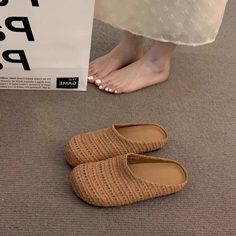 Hand-woven hollow breathable bag head half slippers women's summer sandals women's hole shoes platform women's shoes