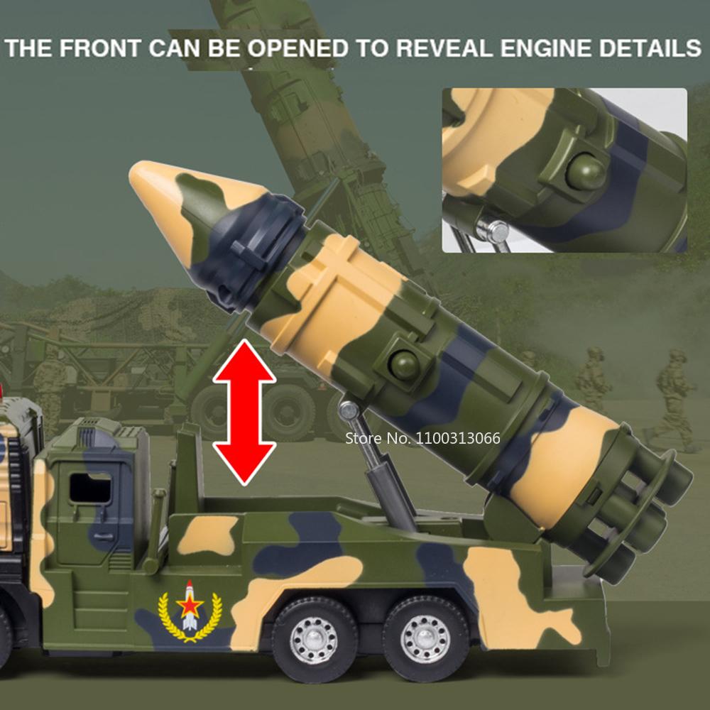 1/50 Alloy Military Missile Launch Vehicle Toys Cars Models Wheel Pull Back Rocket Launcher Light Sound Vehicles for Kids Gifts