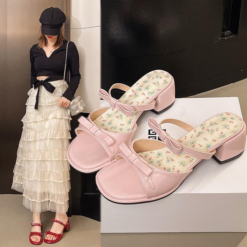 Beautiful Fish Mouth Cool Slippers Women's Summer Wear 2025 New Fashion Fairy Style with Skirt Thick Heel High Heels Women