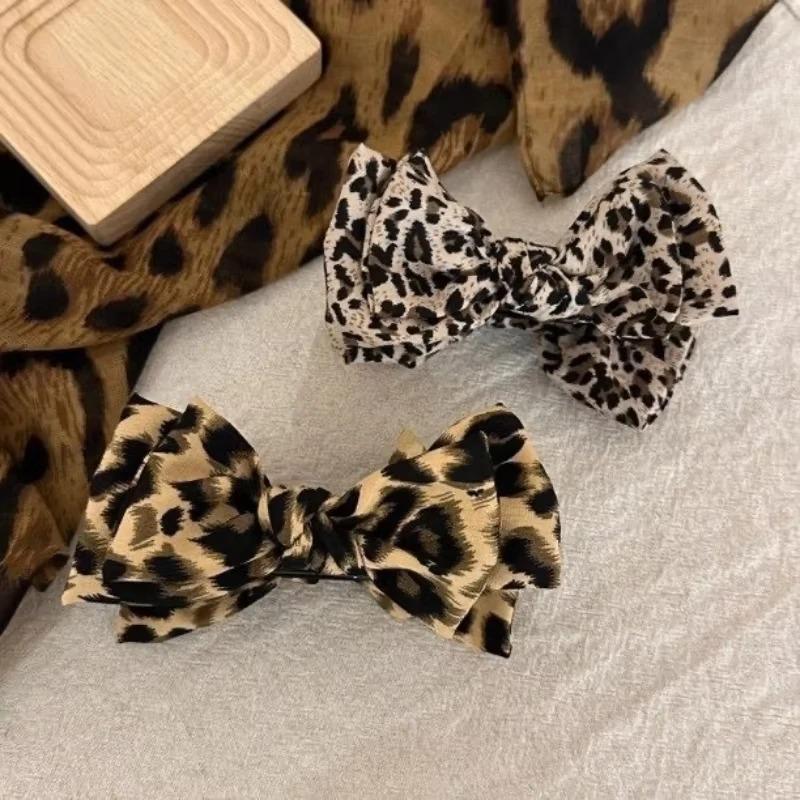 Leopardenmuster Schleifenbrötchen Haarspange Damen Retro Hoher Pferdeschwanz Haarnadel, Hinterkopf Haarknoten Haiklammer
