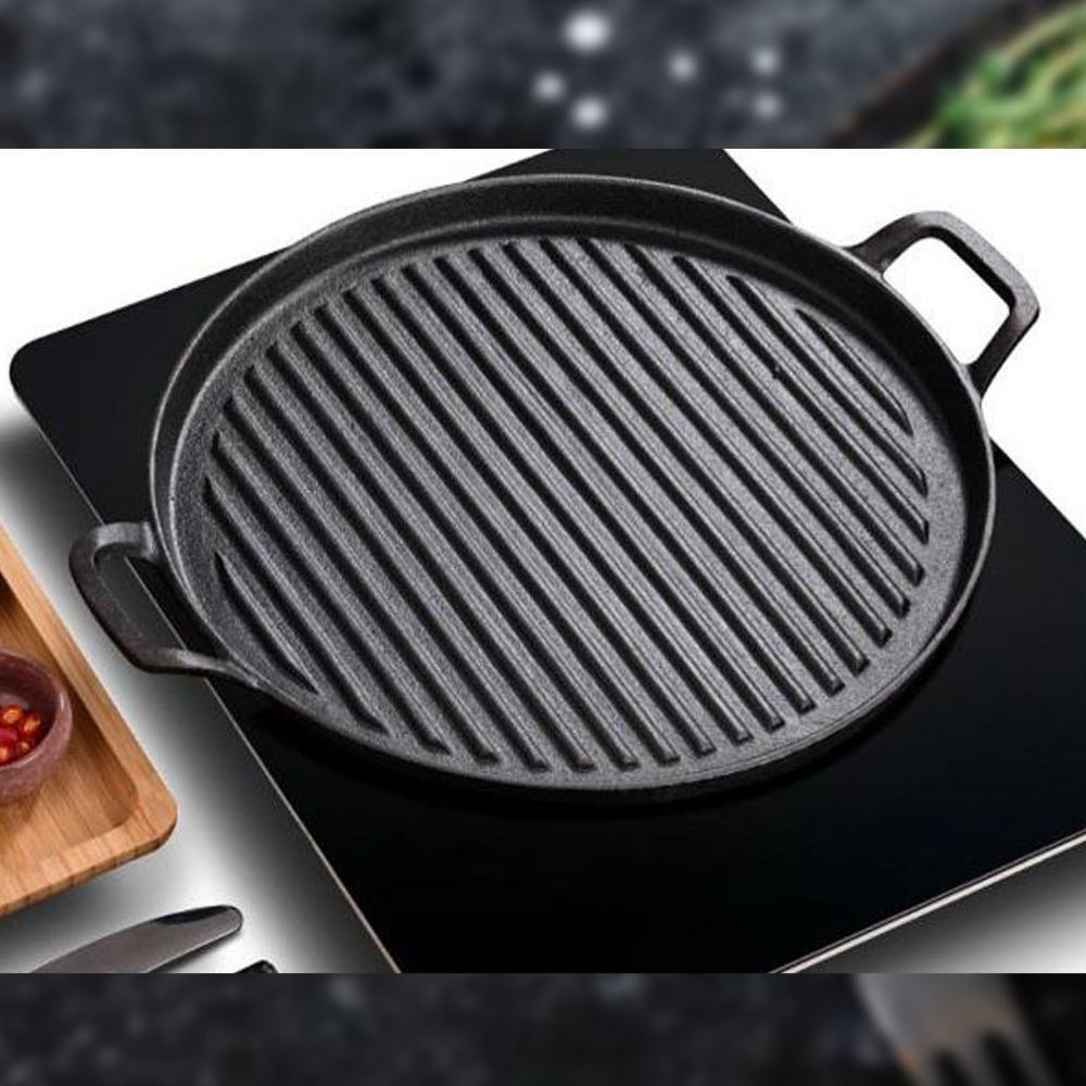 Ribbed Surface Grill Pan Round Flat Bottom Barbecue Pan Thickened Stovetop Griddle  Barbecue Steak