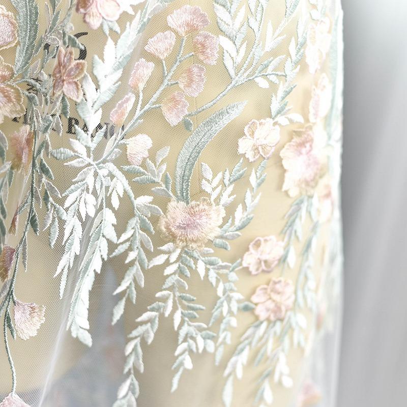 Color Three-Dimensional Branch Embroidery Lace Fabric Wedding Dress Dress Handmade Diy Fabric Mesh Decorative Material Green
