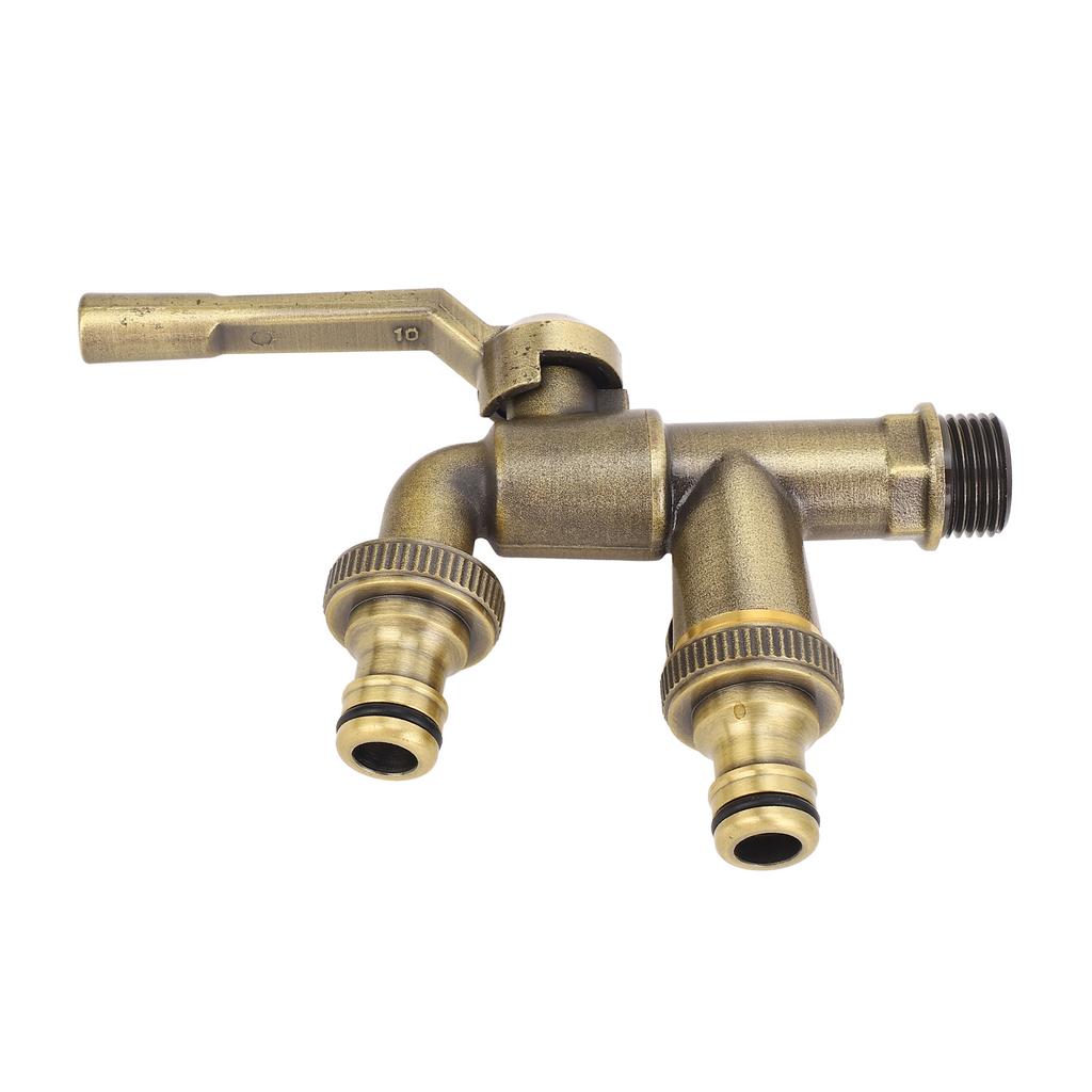 Outdoor Double Taps Water Faucet Kit 34in Inlet Wall Mounted Brass Frost Proof Outside Antique