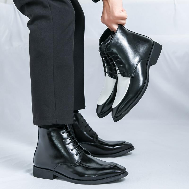 Fashion Men Fashion Chelsea Boots PU European and American Color blocked High cut Zipper Strap Business Dress Boots Size 38-46 Men Boots