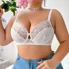 Big Breast European Size Underwear Women's Hollow Lace Gathered Thin Bottom Cup PlusSize Steel Ring Bra DE