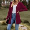 Women's Solid Color Buttoned Cardigan - Striped, Sanded, Long-Sleeve (2024 Autumn/Winter)