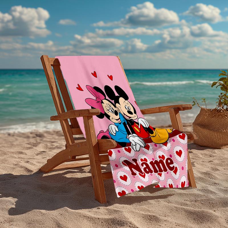 Custom Name Ultra-Soft Beach Towel with Mickey Minnie Theme,Ideal for Pool - Camping, Diving - Perfect Travel Essential, Vibrant Beach Towel.
