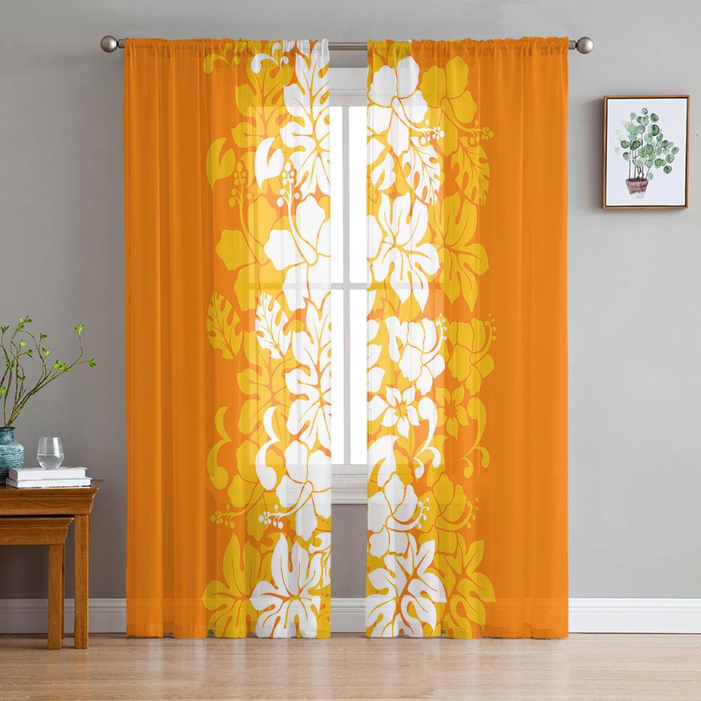 Hawaiian Flower Plant Jungle Palm Tropical Sheer Curtains for Living Room Bedroom Decor Window Voile Tulle Curtain Drapes