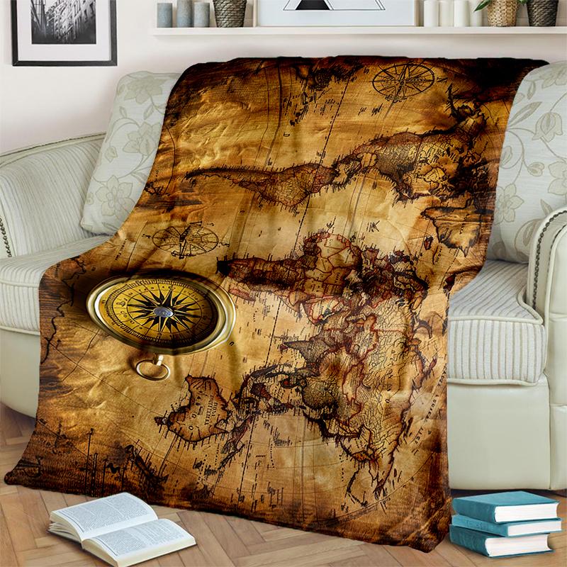 2025 New Style Retro Marine Nautical Chart Compass 3D Blanket,Soft Throw Blanket for Home Bedroom Bed Sofa Travel Office Cover