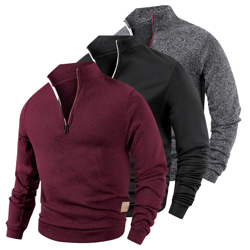 Felpa con Mezza Zip da Uomo in Pile Dolcevita Pullover con Etichetta in Pelle Maglioni alla Moda Uomo Outdoor Collo Alto Manica Lunga