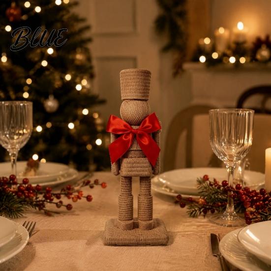 Festive Home Decor Accessories Resin Christmas Nutcracker Ornament with Red Bow Decor Decorative Tabletop Statues Figurine for Living Room