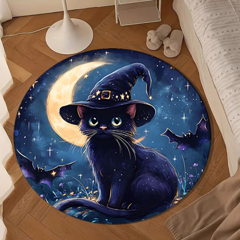 Night Cat Garden Moon Round mat, Anti-slip Circle Carpet Chair rug For livingroom,Bedroom, doormat home decor Gift Christmas Gifts