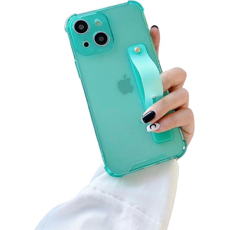 siduater Strap Case for 6.7" iPhone 15 Plus with Wristband Kickstand, Clear Soft TPU Protective Shockproof Bumper Rugged Cover, Adjustable Hand Grip