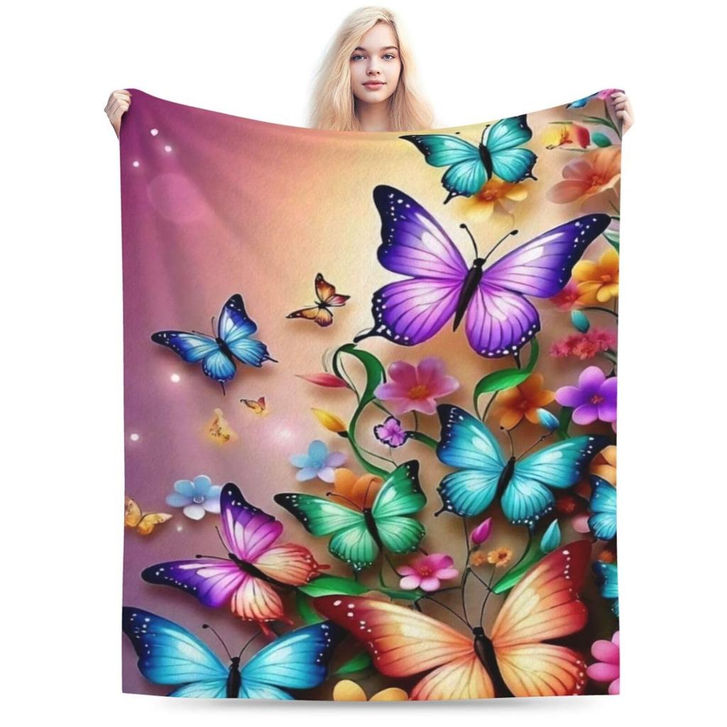 Super Soft Funny Butterfly Throw Blanket Cozy Fleece Fuzzy Plush Flannel Blanket for Travel Camping Living Room Sofa Decor Gift