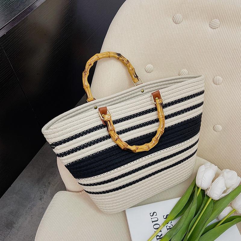 Temperament Popular Woven Women's Bags New Fashion Bags Splicing Shoulder Large Capacity Bamboo Handbag