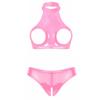 Set Top Corto da Donna in Pelle Verniciata con Busto Aperto e Slip con Cavallo Aperto