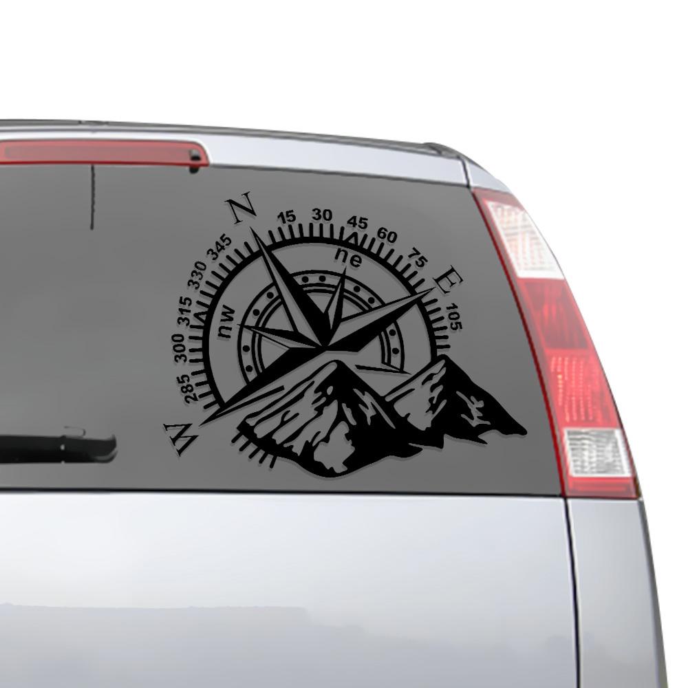 2Pcs Mountain & Compass Car Decal - Large 22.4"x11.8" Waterproof Vinyl Sticker For Truck, SUV, RV Hood & Door