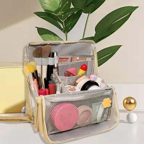 Multi-purpose Standing Makeup Bag Waterproof Oxford Cloth Makeup Organizer with Compartments Large Capacity Vertical Stationery Organizer