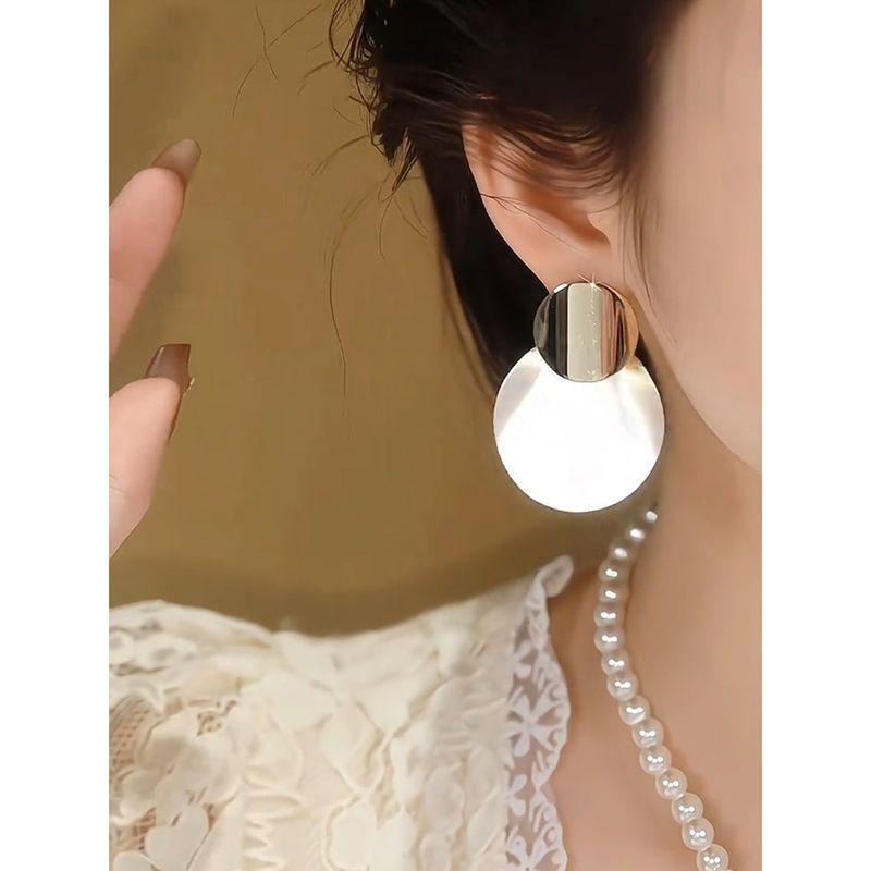 925 Silver Needle Light Luxury Exaggerated Earrings European and American Style Round Sequin Large Hoop Earrings Unique Fashion High-End Earrings