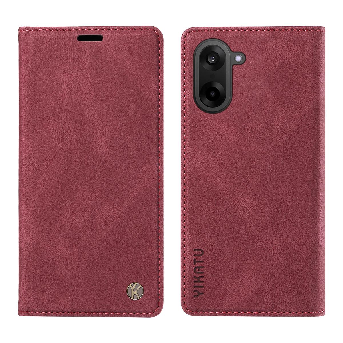 

For OnePlus Nord CE5 5G/OnePlus Ace 5 Racing 5G Leather Cover YIKATU YK-004 Skin-Touch Wallet Phone Cases Wine Red