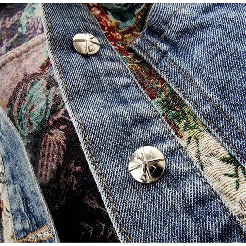 Women's Cowboy Coat Spring Summer Lapel Collar Versatile Ladies Denim Jacket Fashion Printing Splicing Lady Outerwear