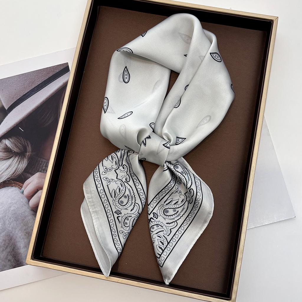 Fashion Print Women Square Scarf Silk Feeling Neckerchief Bandana Lady Spring Shawl Scarves Wrap Head Kerchief Hair Band Ties