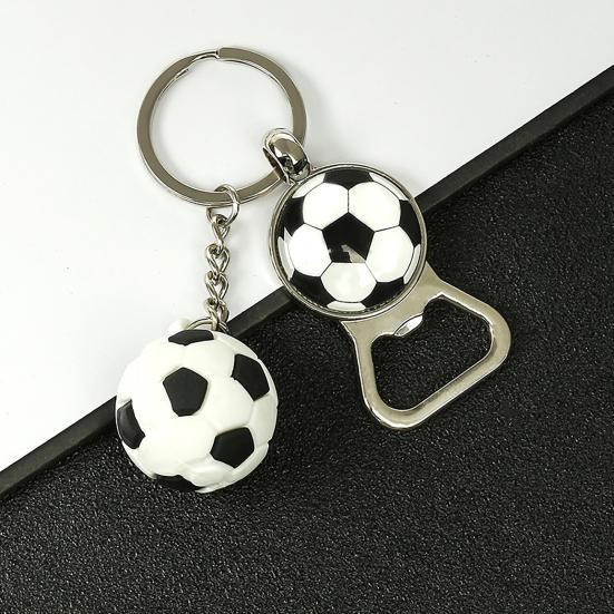 Keychain Pendant, Thickened Stainless Steel Bottle Opener Key Chain, Football Pattern Waterproof Multifunctional Key Ring Fan Gift Bar Accessory