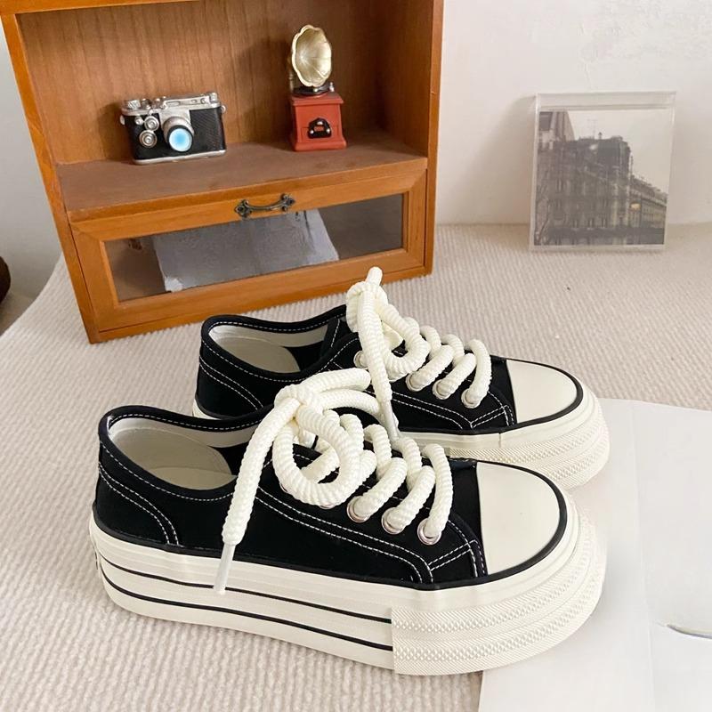 

Женские парусиновые туфли на толстой подошве, весна и осень, новинка, модные белые туфли Niche Big Head Muffin для студентов 40 чёрный