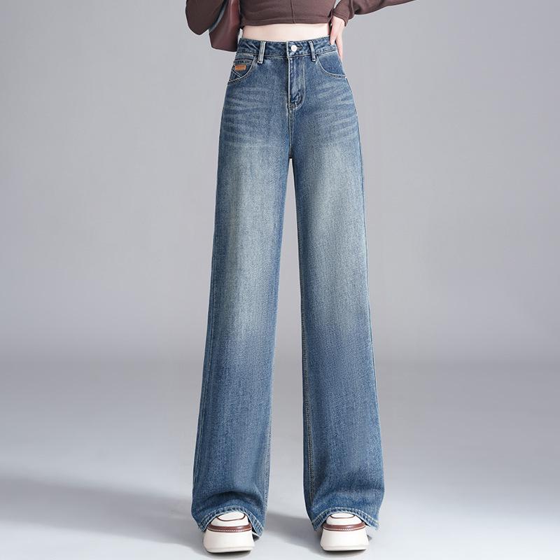2026 Spring/Autumn High-Waisted Retro Blue Denim Casual Pants L