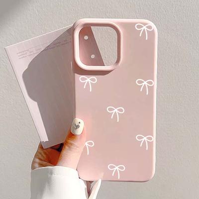 Carcasă Telefon Albă și Roz cu Imprimeu Inimă și Fundiță Pentru iPhone 17 16 15 Pro Max 14 13 12 11 16 15 Plus 17 Air Bumper Protector Rezistent la Șocuri
