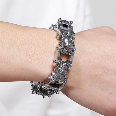 Massive Wolf Head Bracelet for Men High Polished Heavy Stainless Steel Motorcycle Bike Link Chain Man Bracelets 9 Inch
